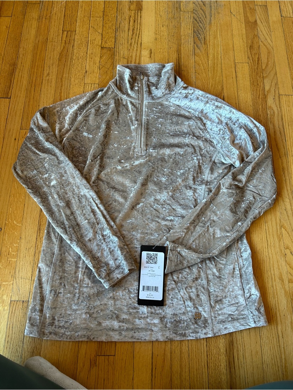 NILS crushed velvet quarter-zip pullover in light gray